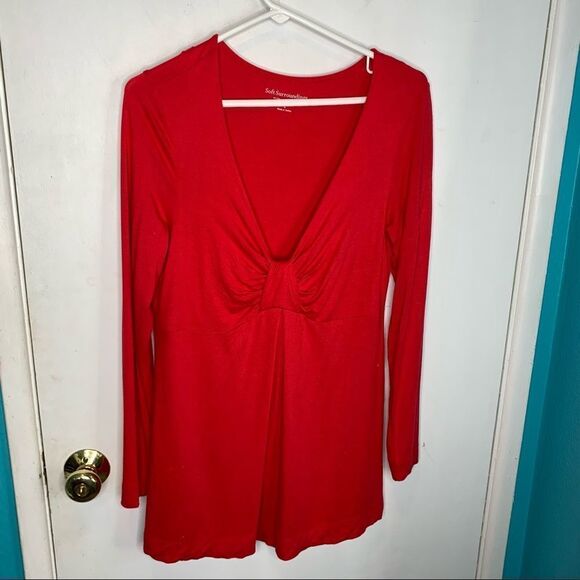 Soft surroundings tunic long sleeves gathered chest accent - Picture 1 of 5